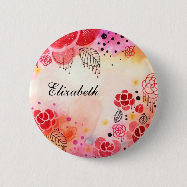 Schaltfläche Red Blooms Individuelle Name Button (Vorderseite)