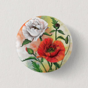 Schaltfläche "Red White Poppies" - Malerei Button