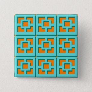 Schaltfläche Retro Turquoise und Orange Trellis Button