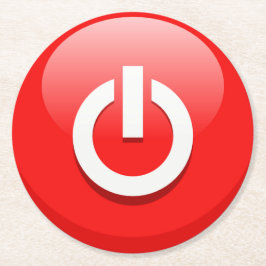 Schaltfläche "Riesenroter Power" Runder Pappuntersetzer