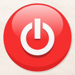 Schaltfläche "Riesenroter Power" Runder Pappuntersetzer