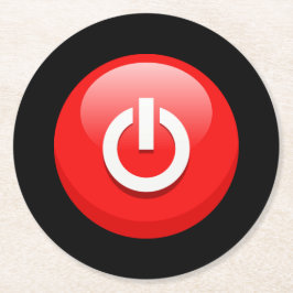 Schaltfläche "Riesenroter Power" Runder Pappuntersetzer