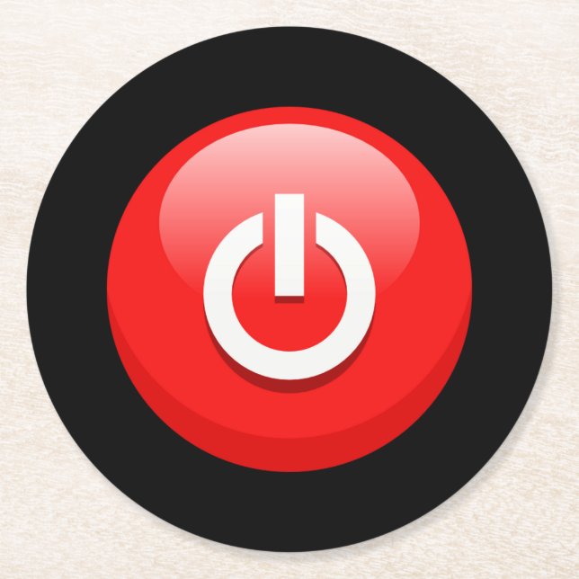 Schaltfläche "Riesenroter Power" Runder Pappuntersetzer (Vorderseite)