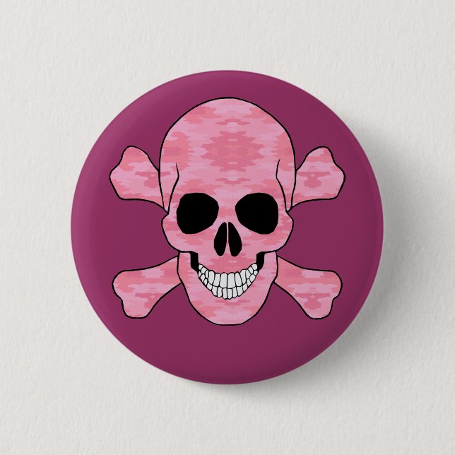 Schaltfläche "Rosa Camouflage - Schädel und Kreuzk Button (Vorderseite)