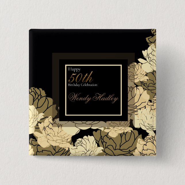 Schaltfläche Rose Gold, Bräune und Gelb zum 50. Ge Button (Vorderseite)