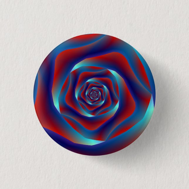Schaltfläche Rot und Blues Spiral Rose Pinback Button (Vorderseite)