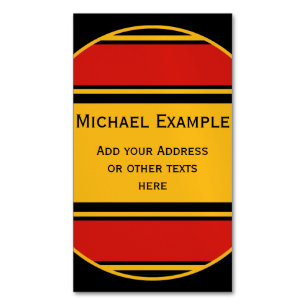 SCHALTFLÄCHE RUNDE Streifen schwarz, rot gelb + Te Magnetische Visitenkarte