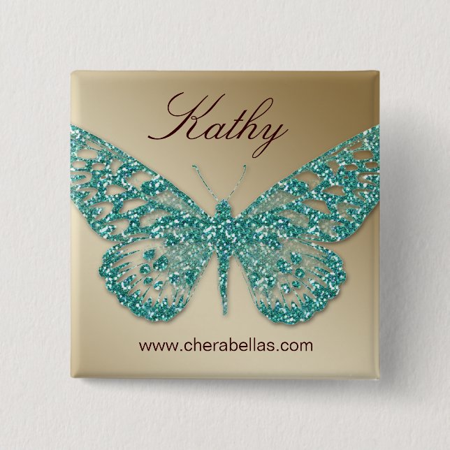 Schaltfläche "Salon Butterfly Name Tag" Aquamarin  Button (Vorderseite)
