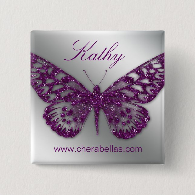 Schaltfläche "Salon Butterfly Name Tag" Silver Lil Button (Vorderseite)