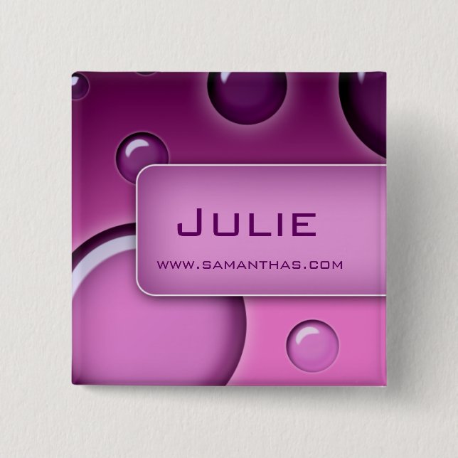 Schaltfläche "Salon Name Tag" Brooch Bubbles Lila Button (Vorderseite)