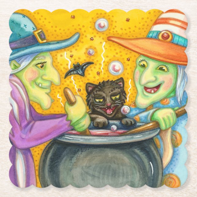 SCHALTFLÄCHE, SCHWARZE KATZE- UND HALLOWEEN BREW-P UNTERSETZER (Vorderseite)