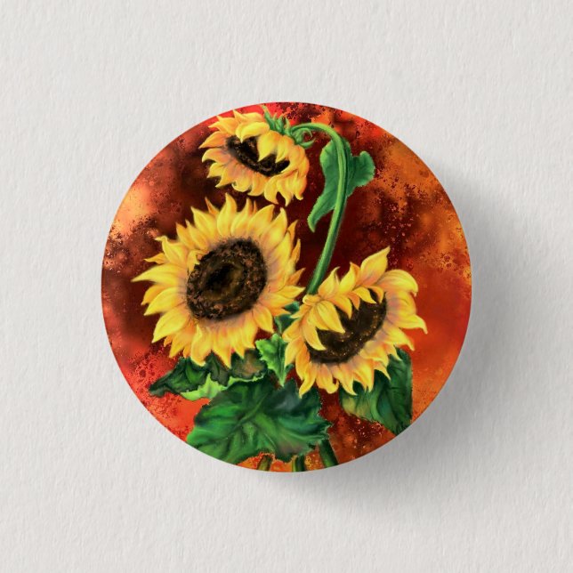 Schaltfläche Sonnenblumen - Malerei Button (Vorderseite)