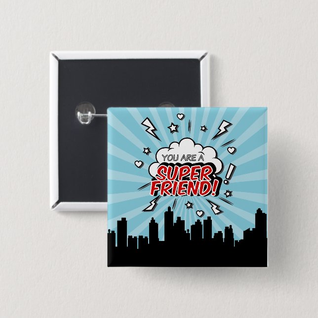 Schaltfläche "Superhero Friend Comic Valentine" Button (Vorne & Hinten)