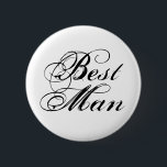 Schaltfläche Trauzeuge Button<br><div class="desc">Dieser Pinback-Knopf zeichnet sich durch ein elegantes Schwarz-Text-Design aus: Trauzeuge - perfekt für Hochzeitsfeiern und Proben!</div>