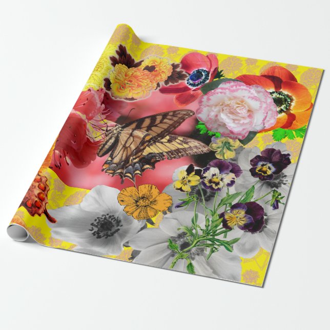 SCHALTFLÄCHE UND BLUME-Wrapping Paper Geschenkpapier (Ungerollt)