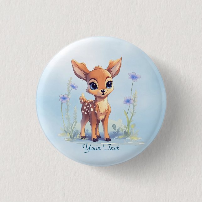 Schaltfläche "Watercolor Baby Deer Blue Flowers" Button (Vorderseite)