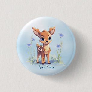 Schaltfläche "Watercolor Baby Deer Blue Flowers" Button