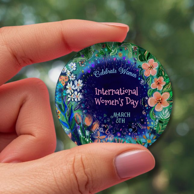 Schaltfläche "Watercolor Floral Women's Day" Button (Colorful Watercolor Floral Women's Day Button)