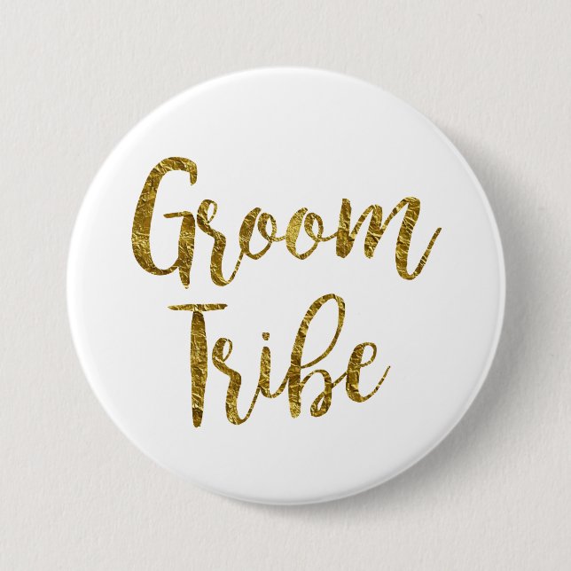 Schaltfläche "White & Gold Script GroomTribe" Button (Vorderseite)
