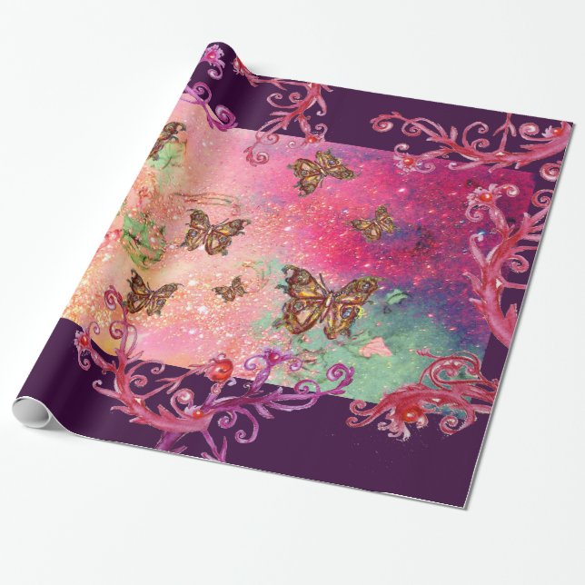 SCHALTFLÄCHEN IN DER PFLANZE PINK GLITZERN-MAGIC B GESCHENKPAPIER (Ungerollt)