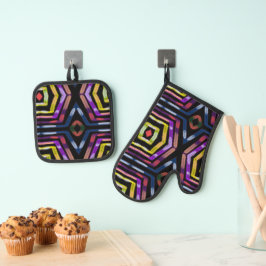 Schaltplatine Farbige Zukunft Neon Ofenhandschuh & Topflappen-Set