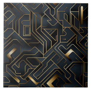 Schaltplatinenmuster, Schwarz und Gold, Nahtlos Fliese