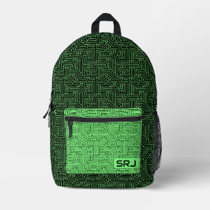 Schalttafel Neon Green Black Custom Monogram Bedruckter Rucksack