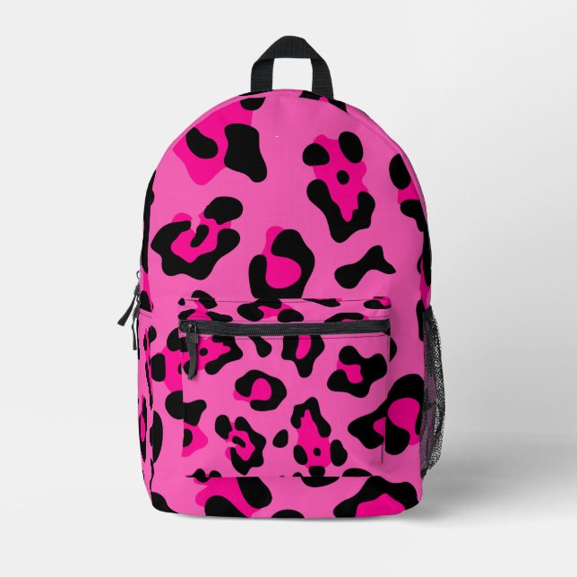 scharf rosa Leopardenmuster Bedruckter Rucksack (Vorderseite)