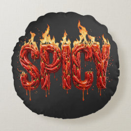 Scharfe Chili-Pfeffer-Feuer-Typografie Foodie Heiß Rundes Kissen