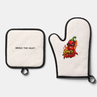 Scharfe Chili-Pfeffer-Küchenschürze – Kühn Heißer Ofenhandschuh & Topflappen-Set