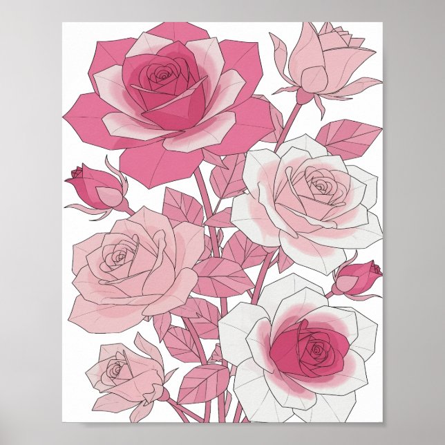 Scharfe graue rosa Rosen kühnes Design Poster (Vorne)