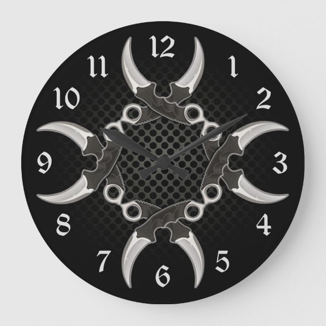 Scharfe Kanten gekurbelt Blades Runde Große Wanduhr (Vorderseite)