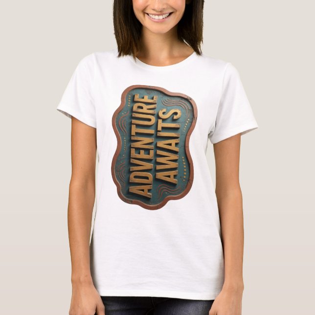 Scharfe Orange ABENTEUER WARTET 3D-Textkunst T-Shirt (Vorderseite)