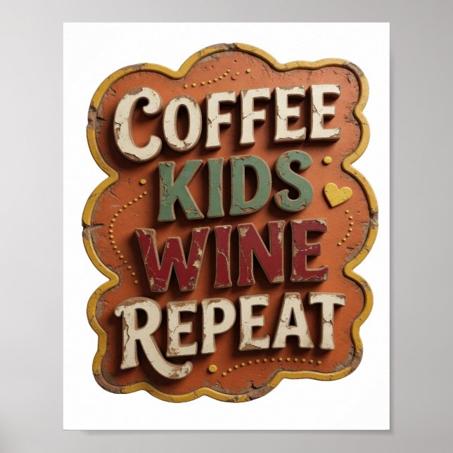 Scharfe Orange KAFFEE KINDER WEIN WIEDERHOLUNG Poster (Vorne)
