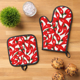 Scharfe Red Hot Peppers  Ofenhandschuh & Topflappen-Set