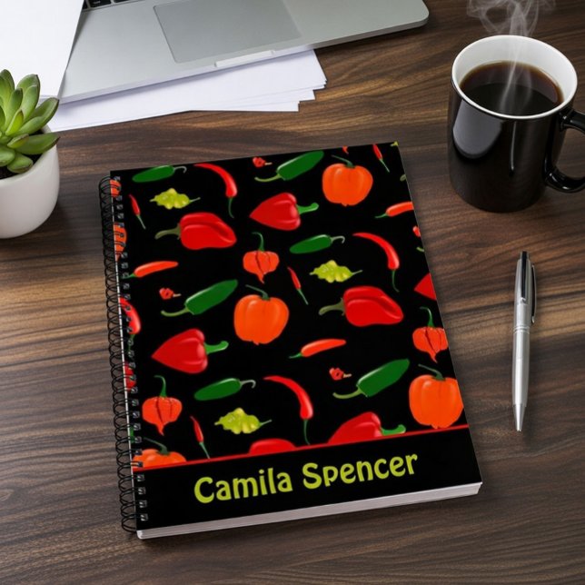 Scharfes Chili-Pfeffer-Muster Personalisiert  Notizbuch (Von Creator hochgeladen)