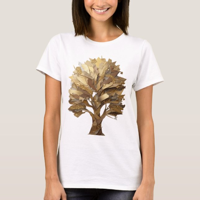 Scharfes Grau GOLDENER LEBENSBAUM Textdesign T-Shirt (Vorderseite)