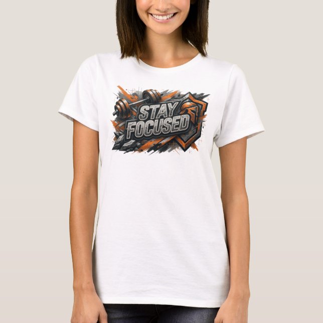Scharfes Rosa STAY FOCUSED Text Design T-Shirt (Vorderseite)