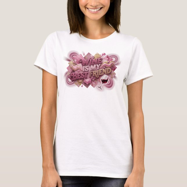 Scharfes Rosa WINE IST MEIN BESTER FREUND Tee (Vorderseite)