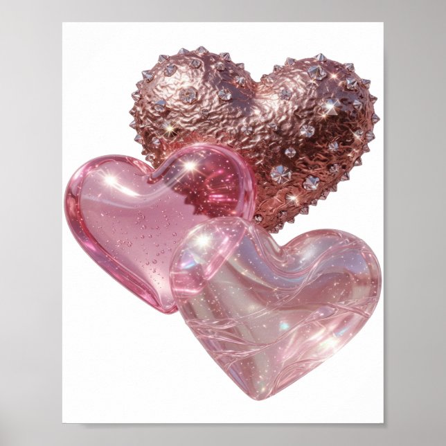 Scharfes Silber DREI HERZEN Poster (Vorne)