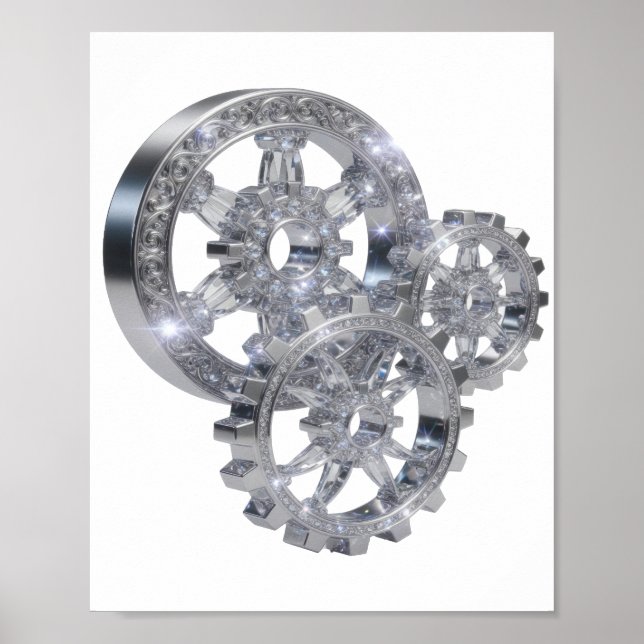 Scharfes Silber GEMS IN MOTION 3D-Textkunst Poster (Vorne)