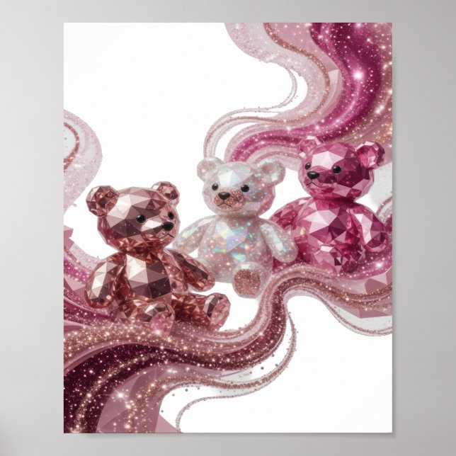 Scharfes Silber THREE DIAMOND TEDDIES Druck Poster (Vorne)