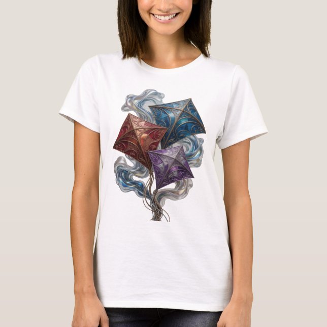 Scharfes Silber THREE KITES Textdesign T-Shirt (Vorderseite)