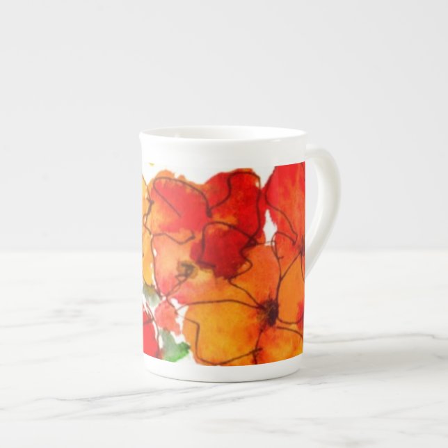 Scharlach und Orangenblumen Knochen China Tasse (Vorderseite Rechts)