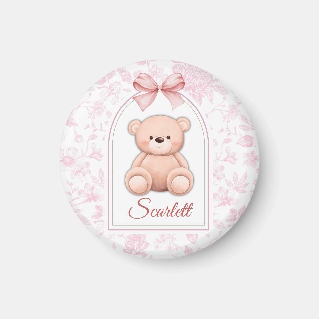 Scharlachrot | Benutzerdefiniertes rosa Teddy-Bär- Magnet (Vorne)