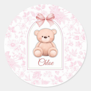 Scharlachrot   Benutzerdefiniertes rosa Teddy-Bär- Runder Aufkleber
