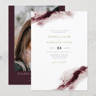SCHARLACHROT Boho Burgundy Gold Watercolor Weddi Einladung