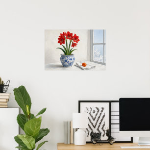 Scharlachrot in Porzellan-Amaryllis-Plakat Poster