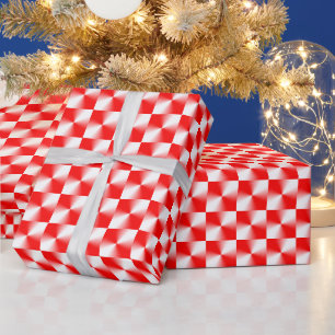 Scharlachrot und weißes modernes Karomuster  Geschenkpapier