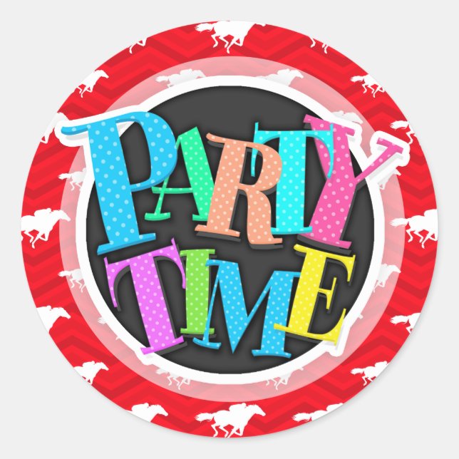 Scharlachrot, weiß, Zickzack, Pferderennen Runder Aufkleber (Vorderseite)